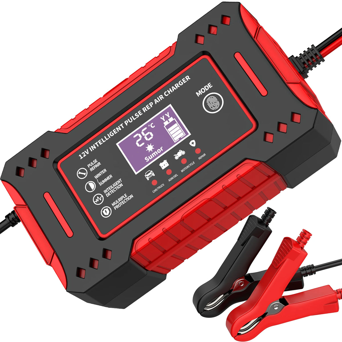 Chargeur de batterie de voiture intelligent 6A 12V avec écran LCD, unité de charge pour batteries de voiture et de moto, batterie au plomb-acide
