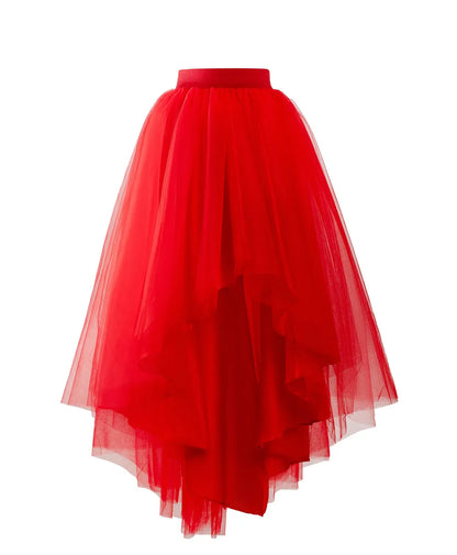 MisShow Jupe longue asymétrique en tulle style gothique punk pour femme, taille élastique, maille, costume de soirée, bal, cocktail, longue robe tutu