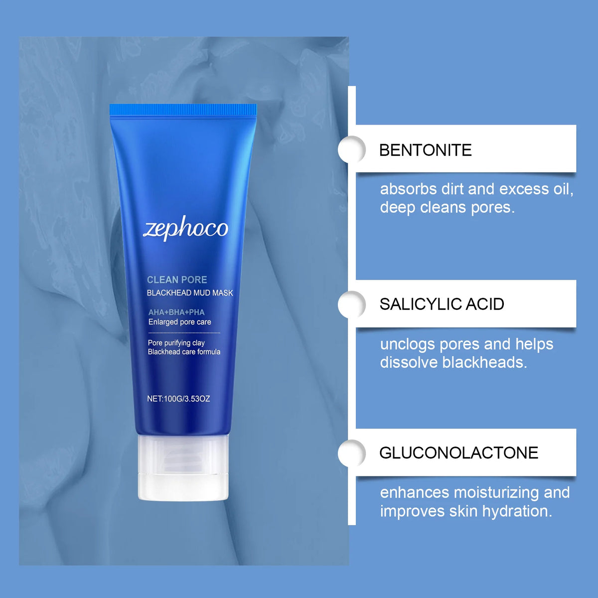 Pore Cleaning Mud Mask Blackhead Remover With AHA BHA PHA Peel Off Deep Cleansing Exfoliator For Oily Acne Skin Minimize Pores