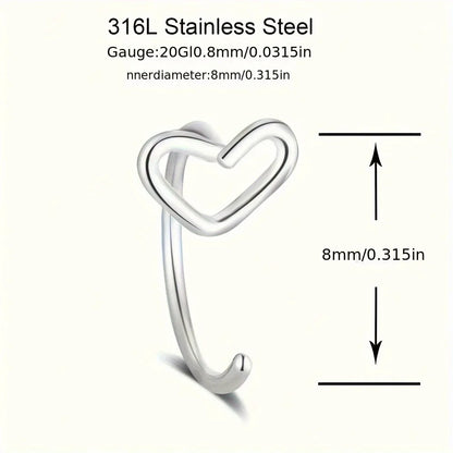 1pc Simple Heart-Shaped Nose Ring 20G Stainless Steel Piercing Jewelry for Women Daily Wear Body Piercing Accessory