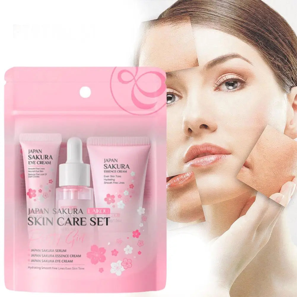 Women 3pcs Kit Sakura Skin Care Sets Face Cream Face Essence Eye Serum Face Skin Care Set Product Gift box