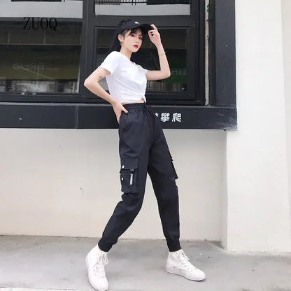Hot Big Pockets Cargo Pants Women High Waist Loose Streetwear Baggy Tactical Trouser Fashion Hip Hop Joggers Trousers Female