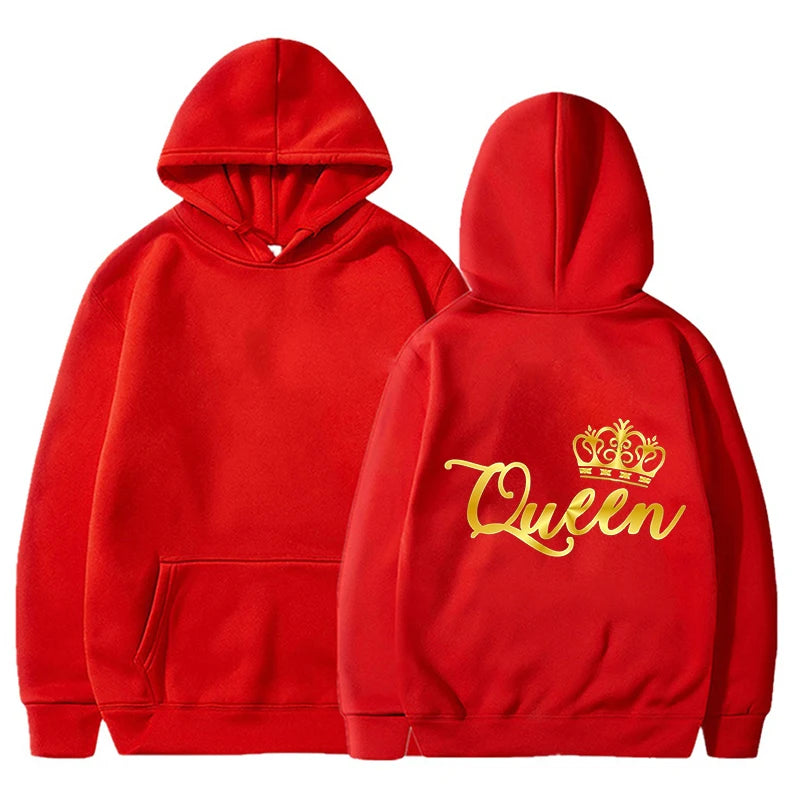 Nouveaux Sweats à Capuche Roi et Reine Unisexe pour Couples Pull à Capuche Harajuku Streetwear Manches Longues pour la Saint-Valentin