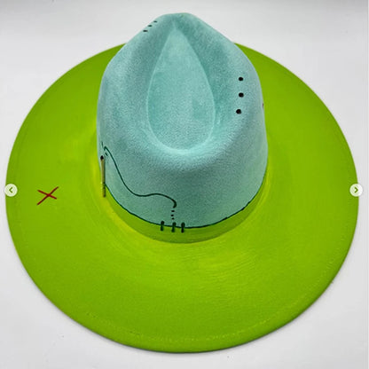 Suede Fedora Painting Felt Hats for Men and Women, Hand Sewn Fedora Adjustable Fall Winter Fashion Party Hats and Gifts