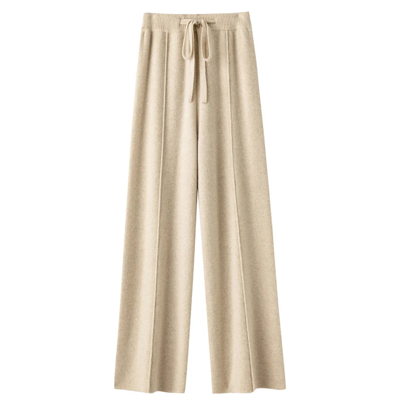 Wool Knitted Wide Leg Pants for Women in Autumn and Winter, with a Draping Feel and Straight Tube Wool Casual Woolen Pants
