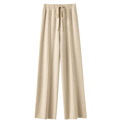 Wool Knitted Wide Leg Pants for Women in Autumn and Winter, with a Draping Feel and Straight Tube Wool Casual Woolen Pants