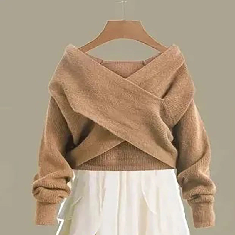 Women's Knitted Sweater Skirt Two Piece Set Women Slim Elegant Tops Female Sweater Dress Suits Lady Knitting Outfit