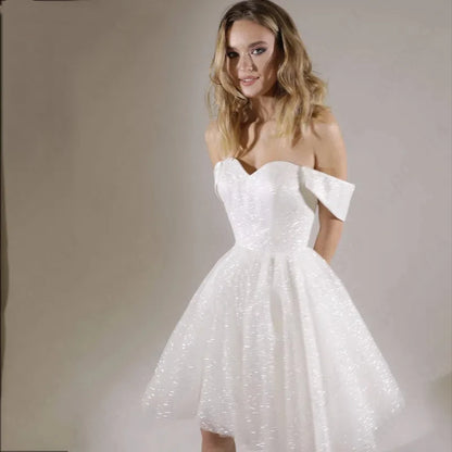 Mini Wedding Dresses For Women Sparkling Tulle A-line Vestidos De Novia Princesa Sweetheart Off Shoulder Bride Party