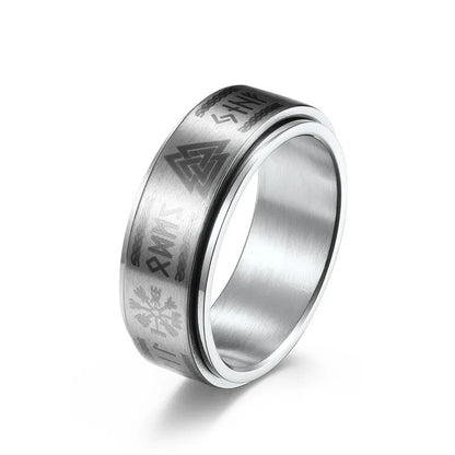 Vintage Viking Rune Rings For Men Women Retro Viking Stainless Steel Rotatable Fidget Anxiety Spinner Ring Retro Amulet Jewelry