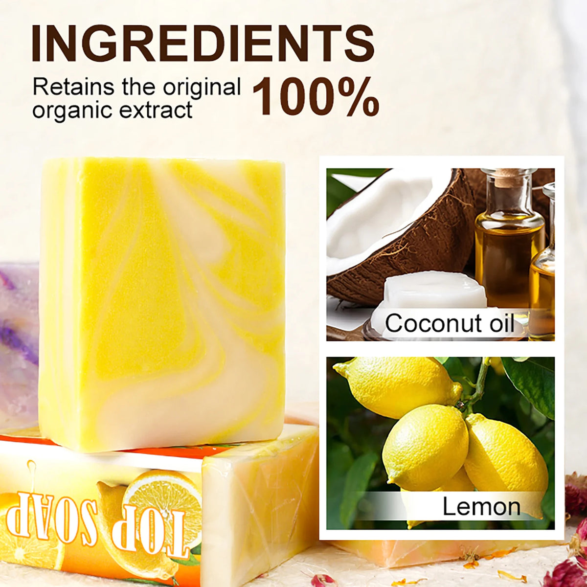 LKIAE Savon Éclaircissant au Citron Pur Naturel, Nettoyant Visage et Corps, Contrôle du Sébum, Élimine l'Acné, les Taches Brunes, les Points Noirs, 150g