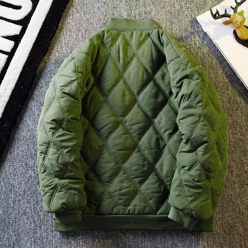Men's Winter Warm Padded Coat Bomber Jacket Quilted Varsity Baseball Jacket Casual Loose Fit Outwear for Daily Street Work