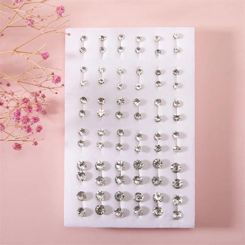 36Pair Mixed Size White Color Crystal Stud Earrings Set Women Girls Small Plastic Geometric Rhinestone Earrings Set Jewelry Gift