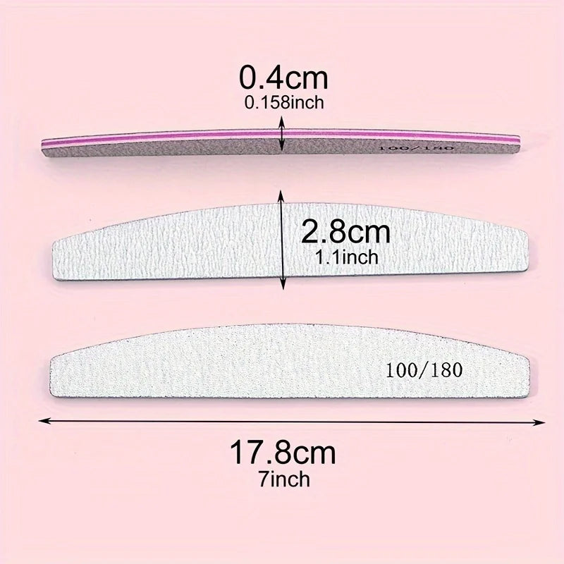 2pcs Double Sided Nail Files Set 100/180 Grit Reusable Sandpaper Polishers for Acrylic Nails Manicure Tools