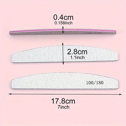 2pcs Double Sided Nail Files Set 100/180 Grit Reusable Sandpaper Polishers for Acrylic Nails Manicure Tools