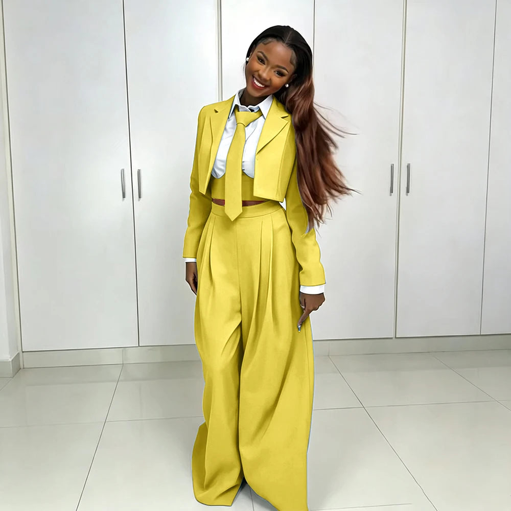 Women's Red Suit Two Piece Set Short Blazer+Wide Leg Pants Elegant Formal Fashion Daily Smart Casual Party Tuxedo Customized