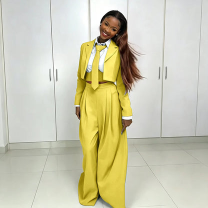 Women's Red Suit Two Piece Set Short Blazer+Wide Leg Pants Elegant Formal Fashion Daily Smart Casual Party Tuxedo Customized