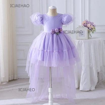 Party Dress Vestido Children Girls Birthday Dresses Gown with Train Tutu Outfit Pageant Host Kids Costume Flower Girl Princes