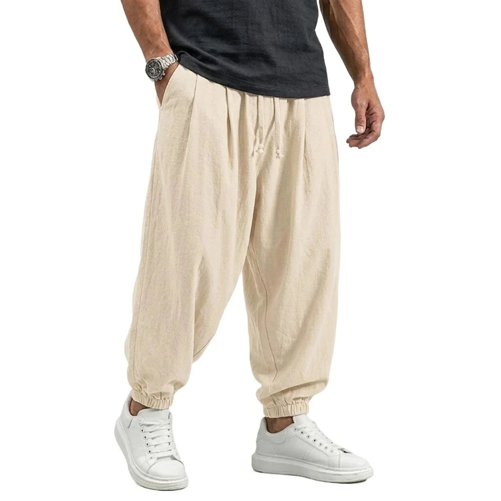 Pantalon en coton et lin coréen pour homme, pantalon de sport, décontracté, de travail, sarouel de printemps, automne, avec cordon de serrage, ample, streetwear