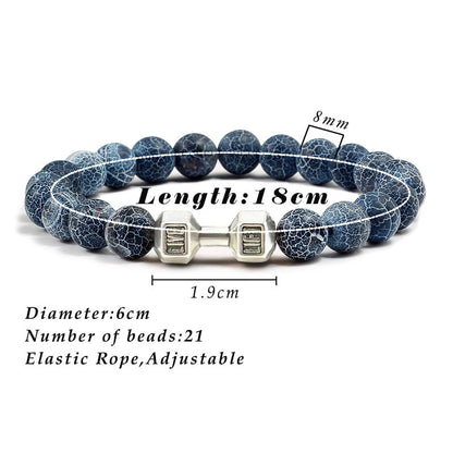 Bracelet en pierre volcanique naturelle pour hommes, perles mates noires, breloque haltère, bracelets à breloques pour femmes, bijoux de fitness