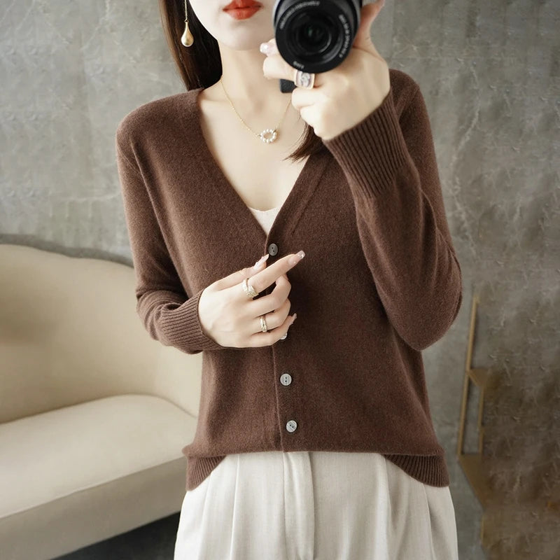 Pull ample pour femme à col en V, style vent frais et élégant