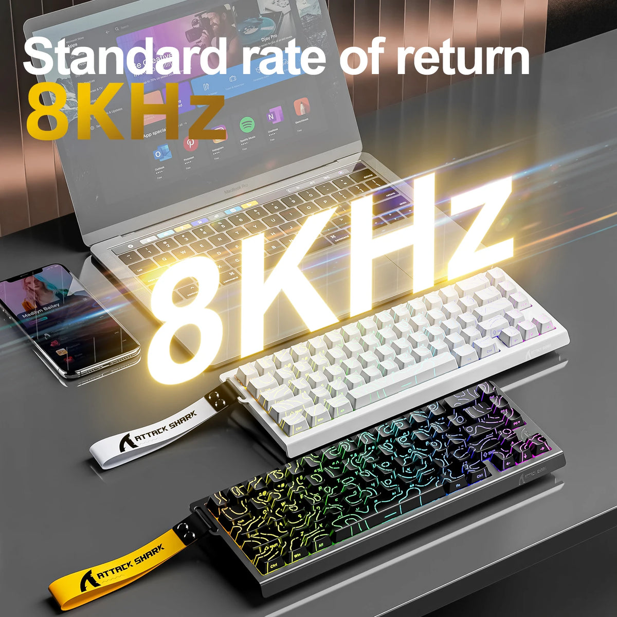 ATTACK SHARK X68HE Wired Magnetic Gaming Keyboard, 8000Hz Polling, 128K Scan Rate, 0.01mm RT, RGB, PBT Keycaps for PC Use