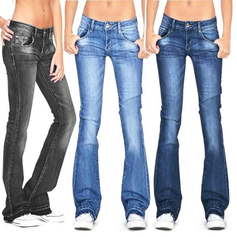 Jean évasé noir taille basse printemps-été, décontracté, vintage, coupe étroite, patte d'éléphant, style mom jean coréen, slim en denim, pantalon long Y2k