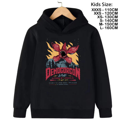 Demogorgon Hawkins Sweatshirts à capuche pour enfants, dessin animé, imprimé, streetwear, basiques, hauts pour garçons, pulls pour enfants