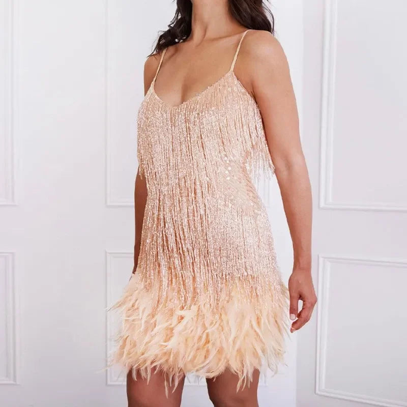 Party Dress Evening Luxury Women Clothes Tassel Fringed Sexy Bodycon Dress Club Outfits Vestidos Pink black red