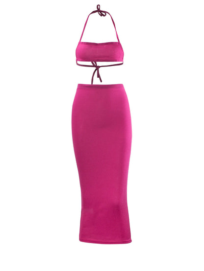 Women Long Skirt 2 Pcs Sets Sexy Strapless Tube Top Bodycon Maxi Skirts Y2k Two Piece Outfit Summer Clothing Beach Wear