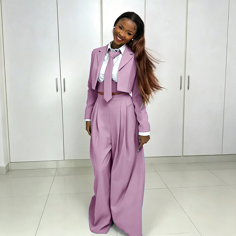 Women's Red Suit Two Piece Set Short Blazer+Wide Leg Pants Elegant Formal Fashion Daily Smart Casual Party Tuxedo Customized