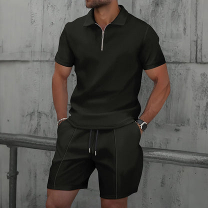 Ensemble Polo et Short de Sport pour Homme, Manches Courtes, Chemise Polo Élégante avec Fermeture Éclair et Short, Ensemble Décontracté Streetwear 2 Pièces pour Homme