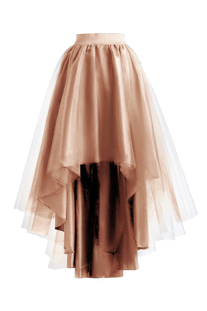 MisShow Jupe longue asymétrique en tulle style gothique punk pour femme, taille élastique, maille, costume de soirée, bal, cocktail, longue robe tutu