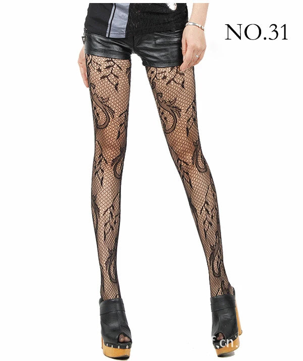 Woman Girls Fashion Punk Gothic  Fishnet Stockings Snake Skull Striped Mesh Tights Panties Lolita Plus Size Pantyhose Leggings