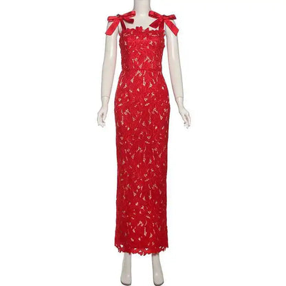 Townlike Hollow Out Slim Bodycon Christmas Dress Women 2024 Summer Dress Bow Embroidery Maxi Long Sexy Party Dresses