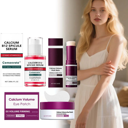 Ensemble de Soins à base de Calcium Anti-Âge Sérum Visage au Calcium Patchs Yeux Multi-Baume Atténue les Ridules Réduit les Cernes Nourrit