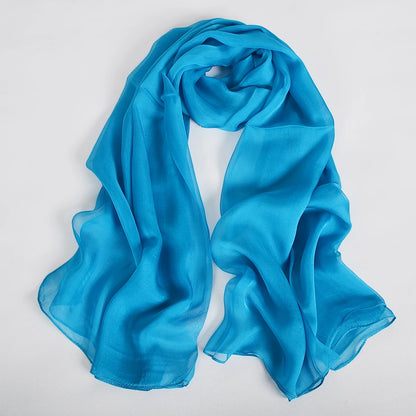 [BYSIFA] Peacock Blue Winter 100% Mulberry Silk Long Scarves Wraps Female Fashion Large Scarf Shawl Spring Fall Silk Scarf Cape