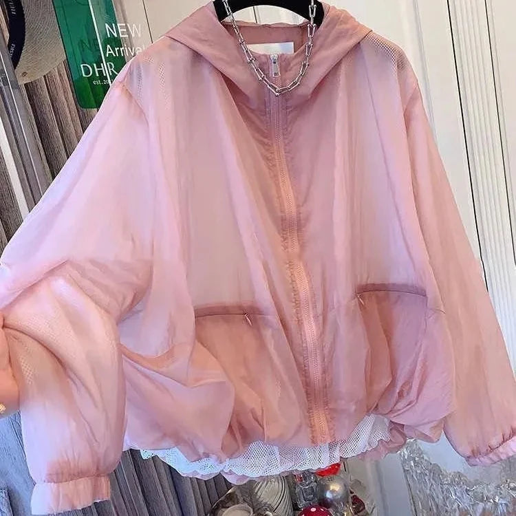 2025 New Women Plus Size Loose Suncreen Slim Hooded Short Sun Protection Clothes Women Lightweight Trench Coat Women Windbreaker