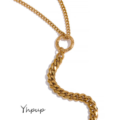 Yhpup Gold Color Chain Statement Necklace for Women Stainless Steel Metal Charm Simple Jewelry Bijoux Acier Inoxidable Femme