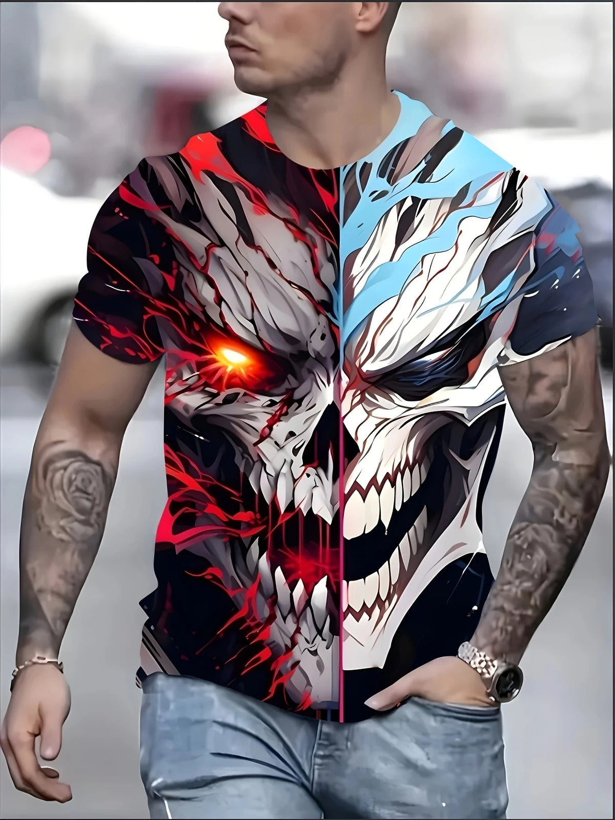 Men's Short Sleeve Tee 3D Skull Print Tops Crew Neck T-Shirts Summer Oversized T-Shirt Hip Hop T-Shirts for Men Luxury T-Shirt