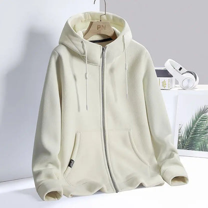 Solid Cashmere Fleece Hoodies Women Sweatshirt Autumn Winter Jacket Breathable Leisure Walk Warm Hooded Zipper Top Lady Coat