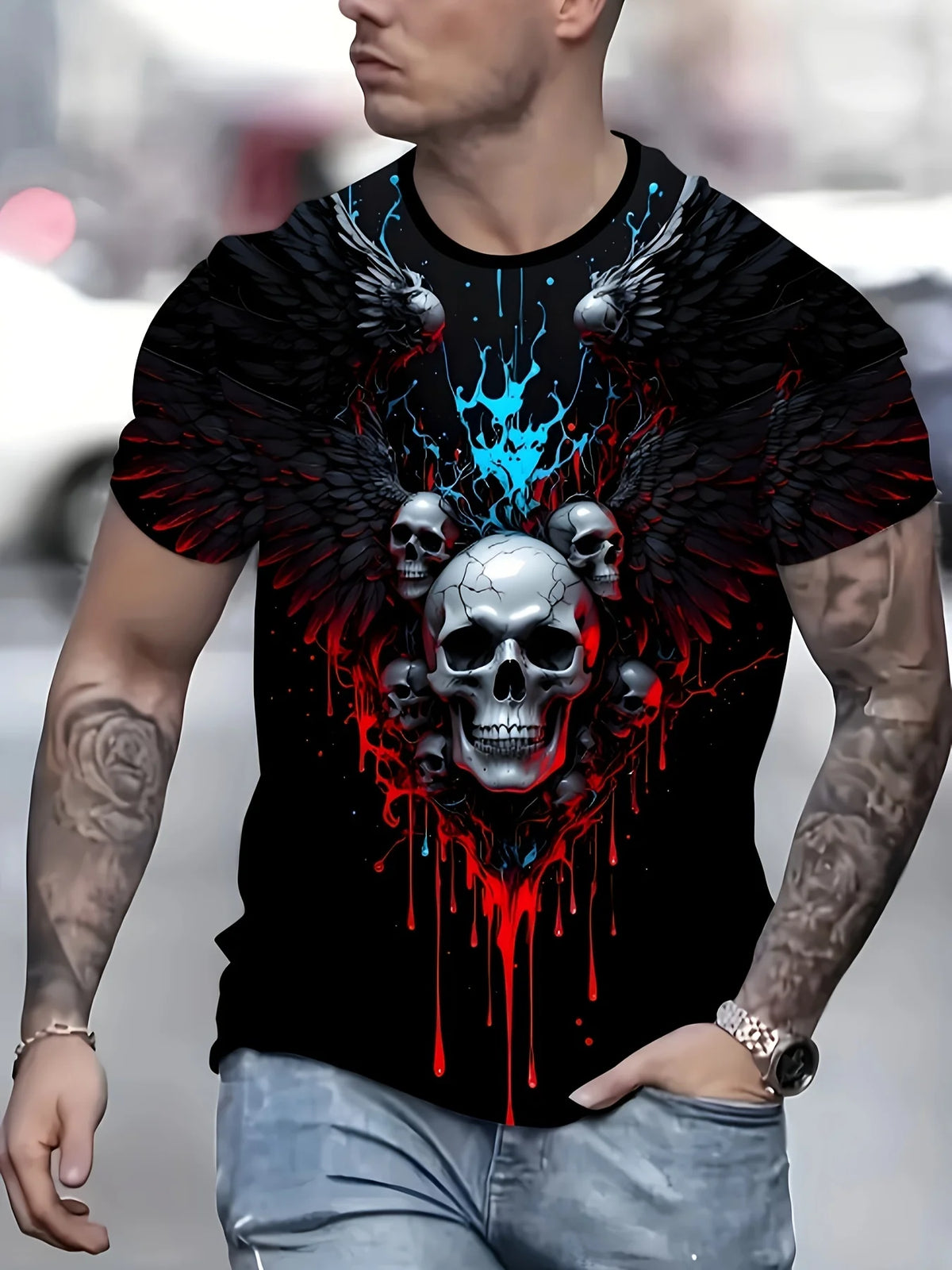Men's Short Sleeve Tee 3D Skull Print Tops Crew Neck T-Shirts Summer Oversized T-Shirt Hip Hop T-Shirts for Men Luxury T-Shirt