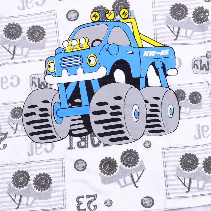 Ensemble pyjama d'été pour garçons - Costume à manches courtes - Motif voiture de dessin animé - Haut en coton à manches courtes + short - 2 pièces - Vêtements de nuit pour enfants