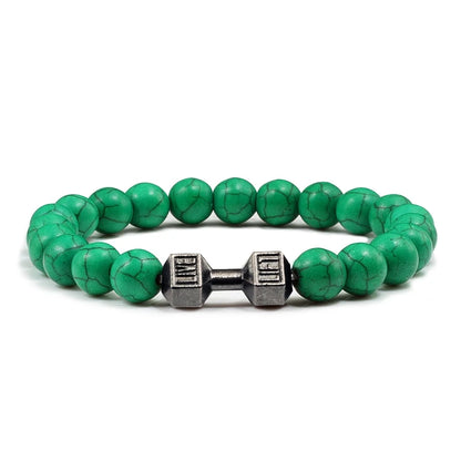 Bracelet en pierre volcanique naturelle pour hommes, perles mates noires, breloque haltère, bracelets à breloques pour femmes, bijoux de fitness