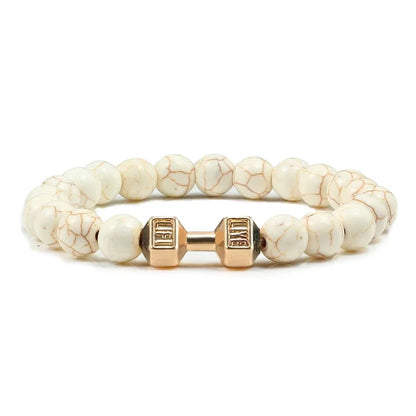 Bracelet en pierre volcanique naturelle pour hommes, perles mates noires, breloque haltère, bracelets à breloques pour femmes, bijoux de fitness