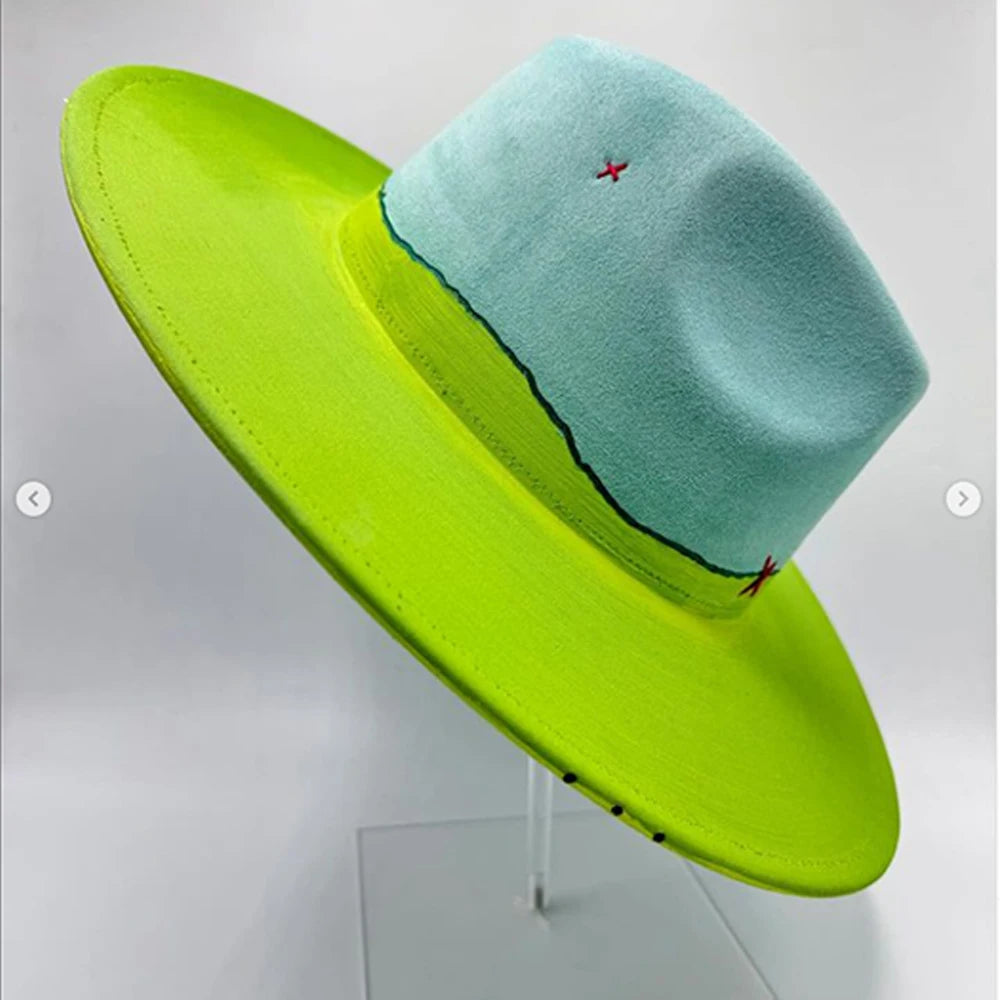 Suede Fedora Painting Felt Hats for Men and Women, Hand Sewn Fedora Adjustable Fall Winter Fashion Party Hats and Gifts