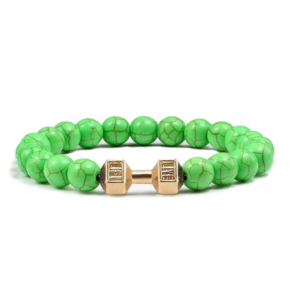 Bracelet en pierre volcanique naturelle pour hommes, perles mates noires, breloque haltère, bracelets à breloques pour femmes, bijoux de fitness