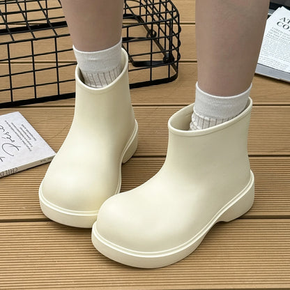 Korean rain boots 2025 women's short tube EVA waterproof shoes fashionable thick soled outdoor minimalist water shoes
