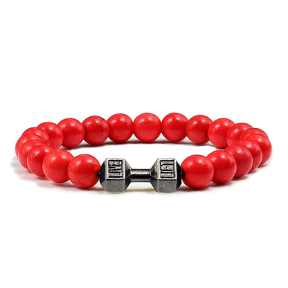 Bracelet en pierre volcanique naturelle pour hommes, perles mates noires, breloque haltère, bracelets à breloques pour femmes, bijoux de fitness
