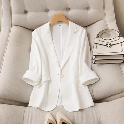 Veste blanche coréenne pour femmes, coupe ample, amincissante, élégante, décontractée, confortable, nouvelle collection d'été