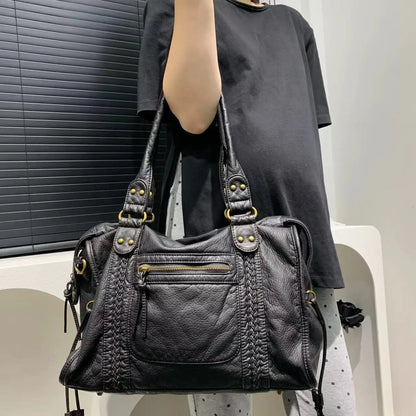 Sac Rétro en Cuir Souple, Sac Messager à Bandoulière, Grand Cabas, Sac de Moto Y2K